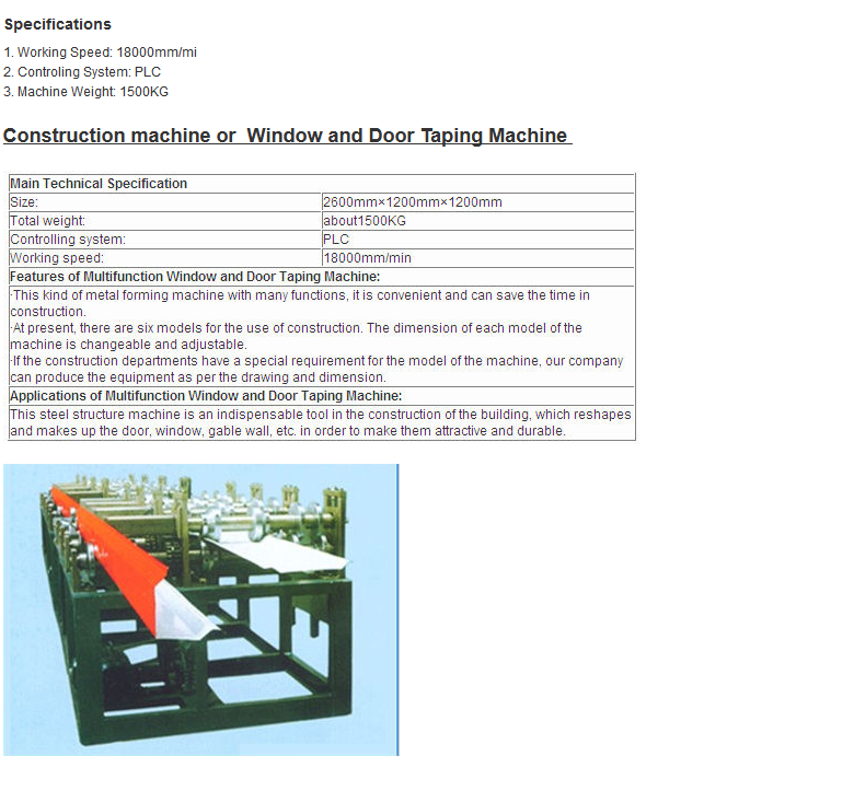 Construction machine or Window and Door Taping Machine