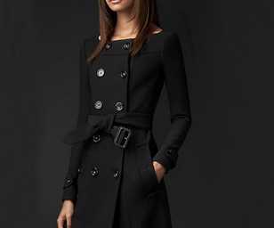 2015 latest designs fashion elegant double-breast round colar long black coat 