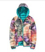 Light weight jacket with a full zip hoody sporty print women's down effect polyfill jacket 
