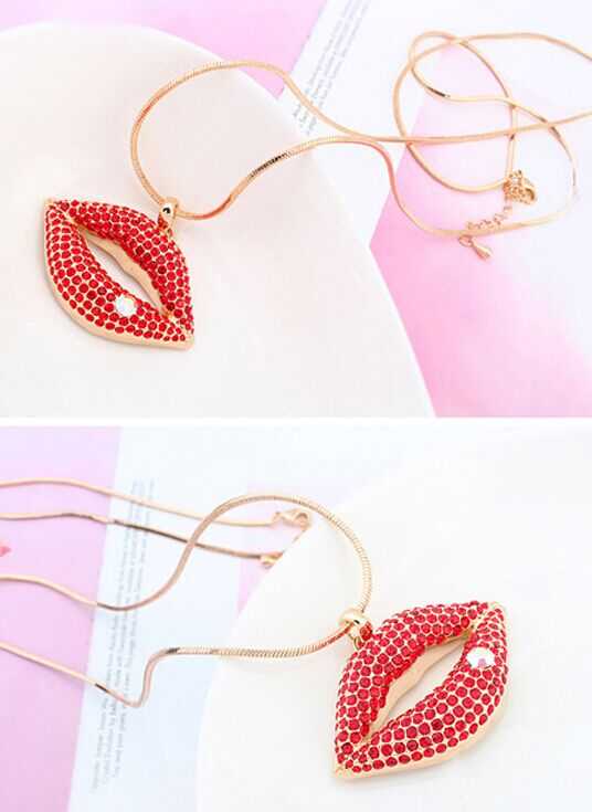 crystal sweater chain lip necklace free shipping 