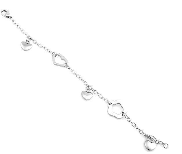 2014 Fashion Jewelry for Women Bracelet Silver Gold Plated Stainless Steel Heart Flower Clasp Link Chain Thin Charm Bracelets