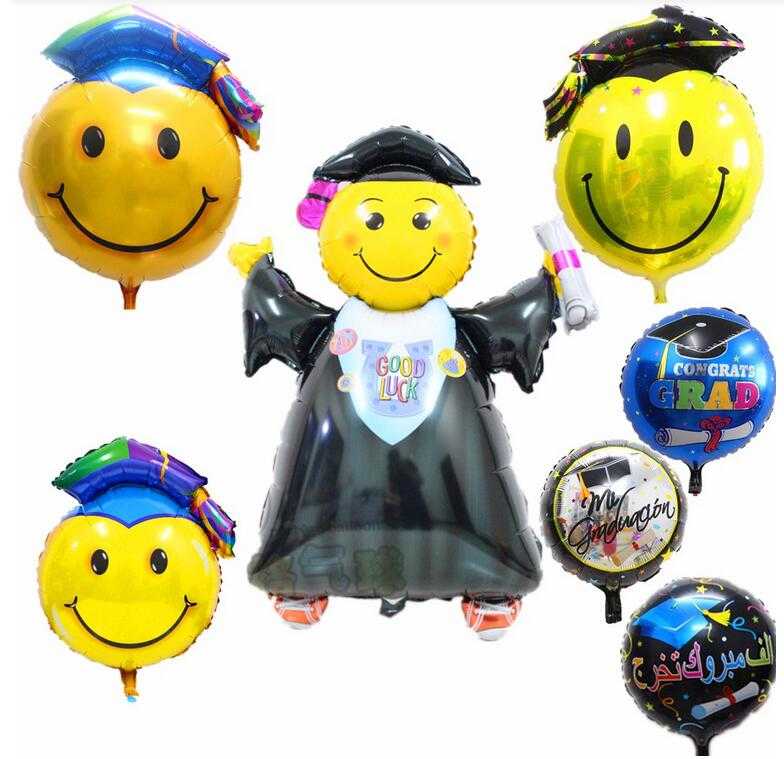Graduate smiling face foil helium balloons for kids birthday decoration 