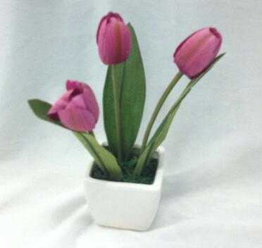 18cm 3heads silk tulip artificial bonsai supplies with ceramic pot 