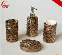 Luxury electroplated gold ceramic bathroom accessory set 