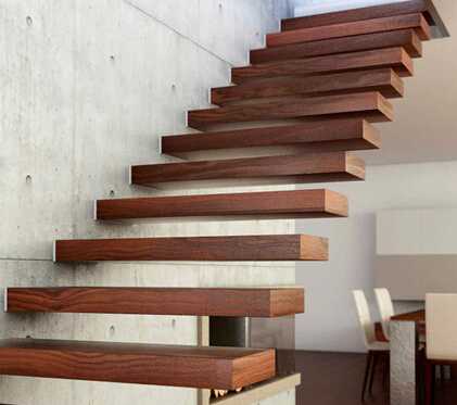 Newly designed straight floating stairs wood 
