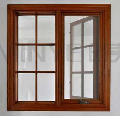 wood aluminum window/elegant wooden grain double open casement door /interior glass wood double door and window