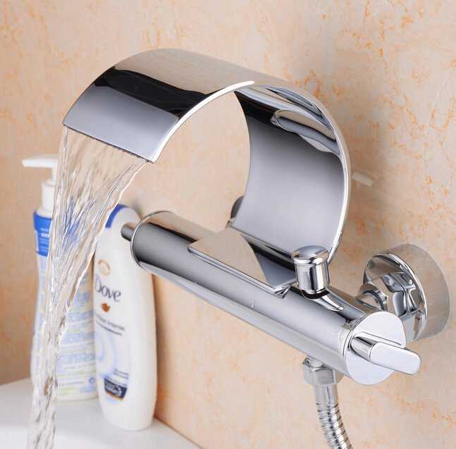 Beelee BL3025W Stylish Wall Mounted Bathtub Mixer Tap C Shape Waterfall Bath Shower Faucet 