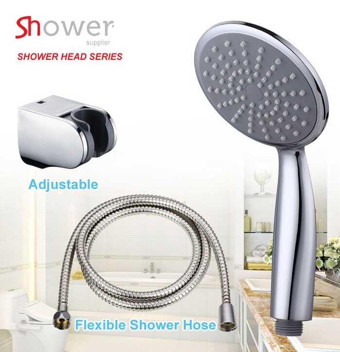 Leelongs Single Functional Round Plastic Chromed Hand Shower Complete Set