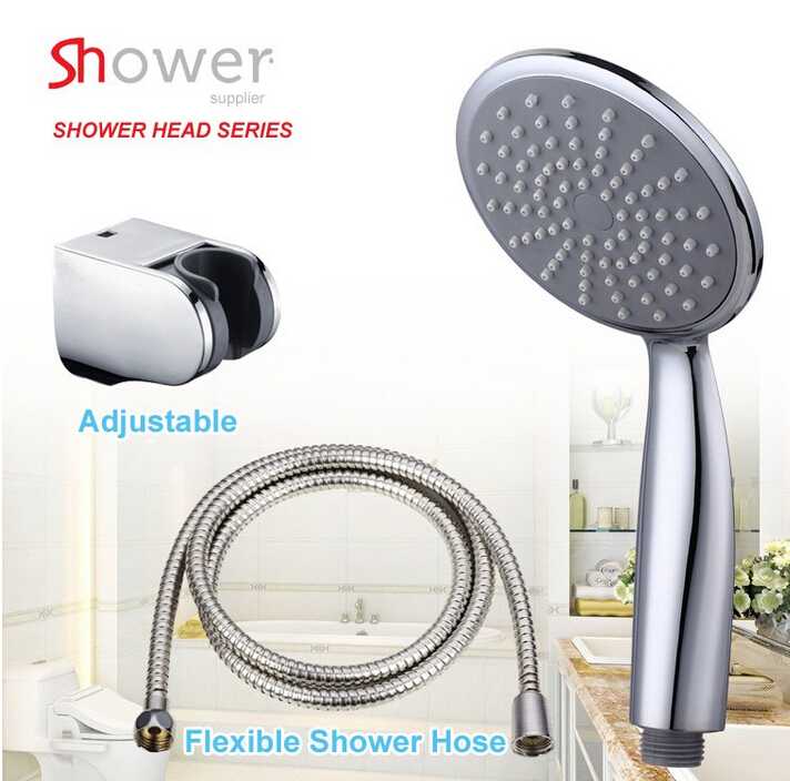 Leelongs Single Functional Round Plastic Chromed Hand Shower Complete Set 