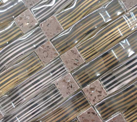 MBS6006 Hand Painting Brown Color stone mixed arch crystal glass Mosaic Wall Tile 