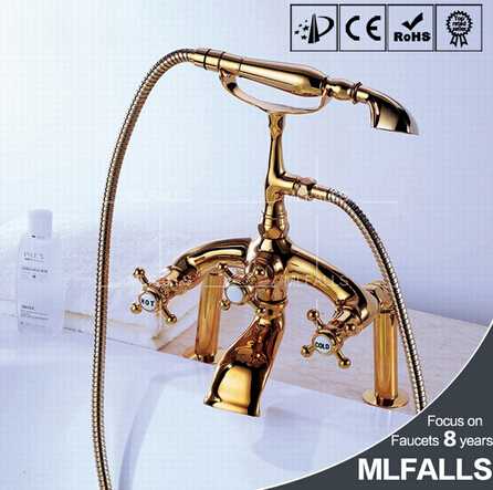 Antique Brass three handles deck mount shower Tub Faucet with Hand Shower - Ti-PVD Finish