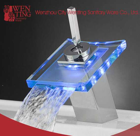 Waterfall LED glass wash basin with Faucet 