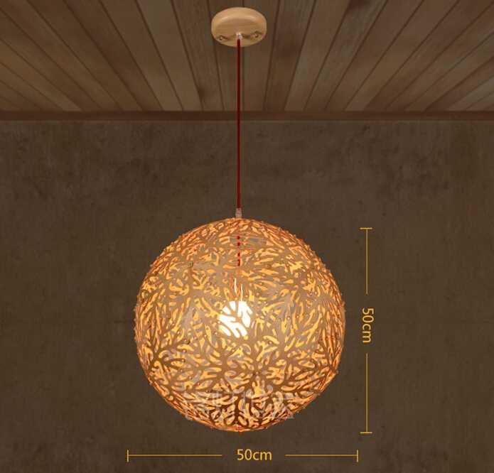 spheroidal wooden lampshade red hanging pendant lamp with E27 bulb 