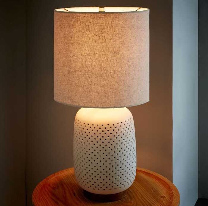 0617-3 white simple white Pierced Ceramic Table Lamp 