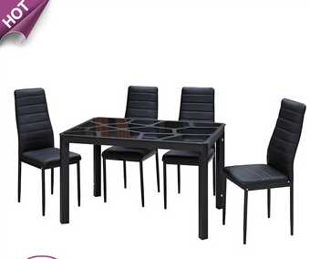 A-009 luxury black design glass table and chair/glass top dining table with leather chairs/modern design glass top table 