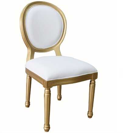 Promotional products Hotel furniture restaurant white pu leather dining chair gold aluminum solid wood chair gold ghost chair 