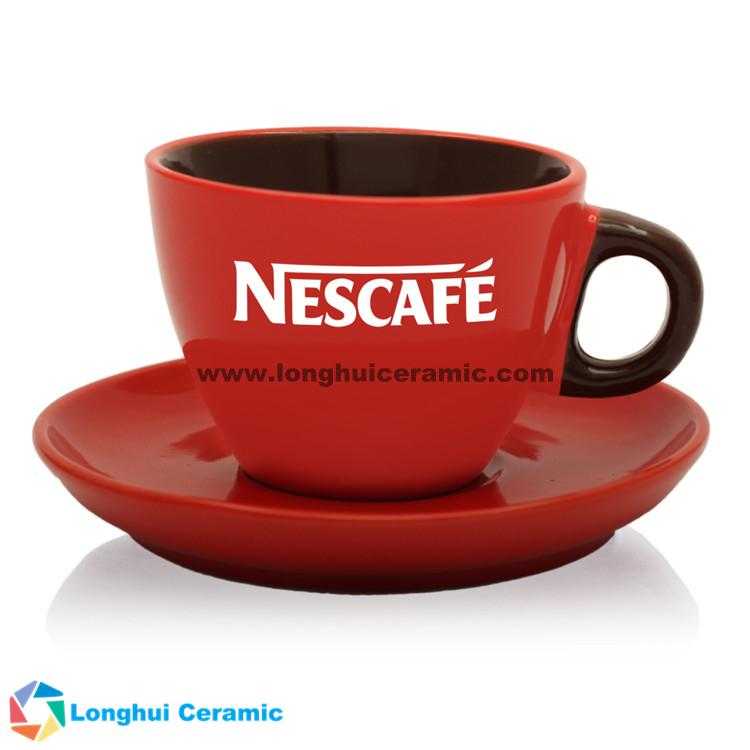 Personalized small two tone cappuccino ceramic coffee cup&saucer