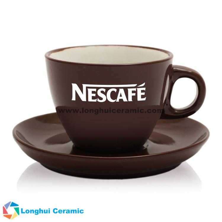 Personalized small two tone cappuccino ceramic coffee cup&saucer