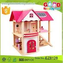 Wooden Education Good Kids Pink Dollhouse Toys with Furniture DIY Dollhouse Miniature 