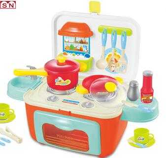 Preschool plastic modern kitchen set light and sounds cooking mini gas stove toys 