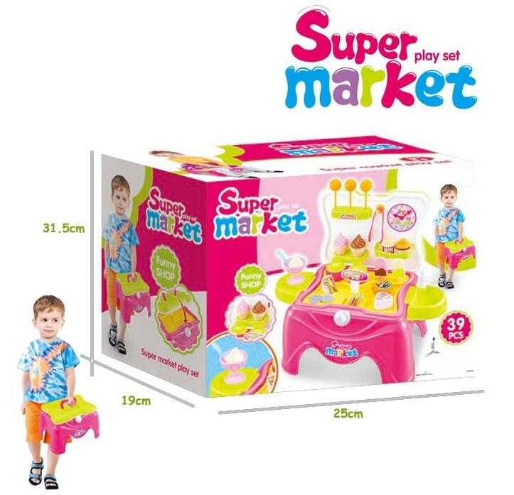 Educational Toys Kids Supermarket Shopping Cart Set With 27 Accessories 