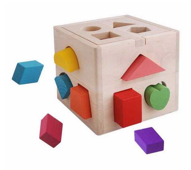 Educational Wooden 3d Puzzles Game Shape Sorting Cube Toy Childrens Wooden Toys 