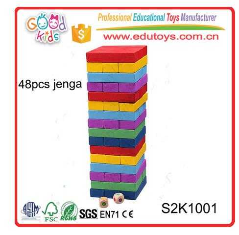Educational Kids Toys Jiasaw Puzzle 48 PCS Colorful Wooden Jenga Blocks Game 
