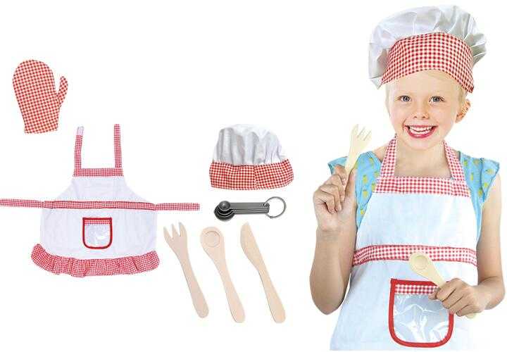 7PCS KIDS CHEF UNIFORM COSPLAY ROLE PLAY PARTY TOY SET WITH ACCESSORIES 