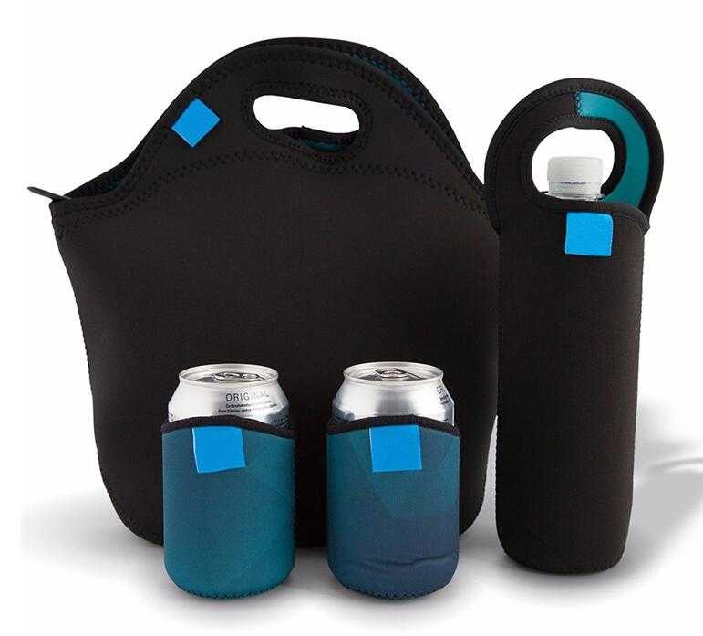 Fashion good quality insulated black neoprene lunch food bag for kids 