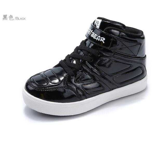 HOBIBEAR wholesale pu upper fashion flat neakers high top kid new model casual shoe