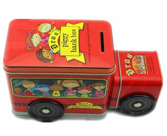 Custom Printed Cute Funny Metal Tin Train Shaped Packaging Box For Money Saving, Amazing Candy Cookie Tin Box
