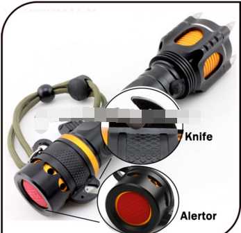 Rechargeable T6 LED 1000 lumen intrinsically torch light self defense belt cut emergency flashlight with alarm