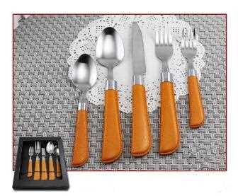 leather design  yellow plastic handle tableware