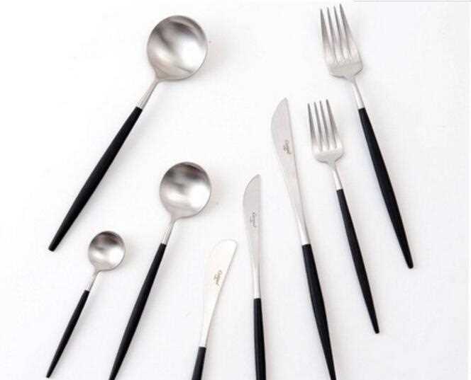Mirror polish black handle cutlery set