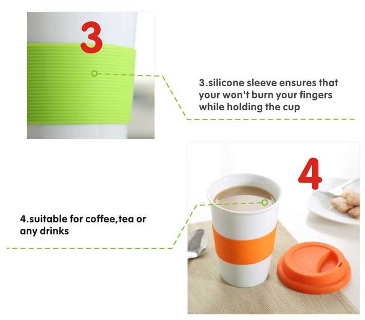 400cc ceramic cup mugs with silicone lid and band