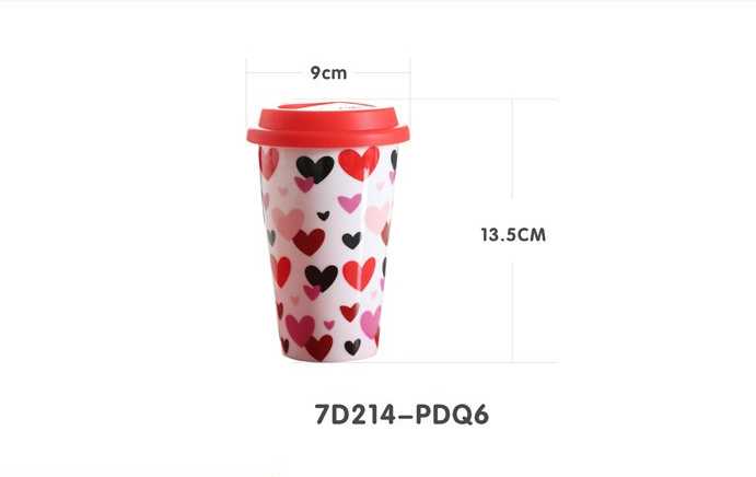 280cc double wall ceramic mug with silicone lid