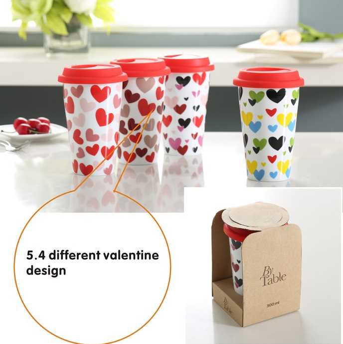 280cc double wall ceramic mug with silicone lid