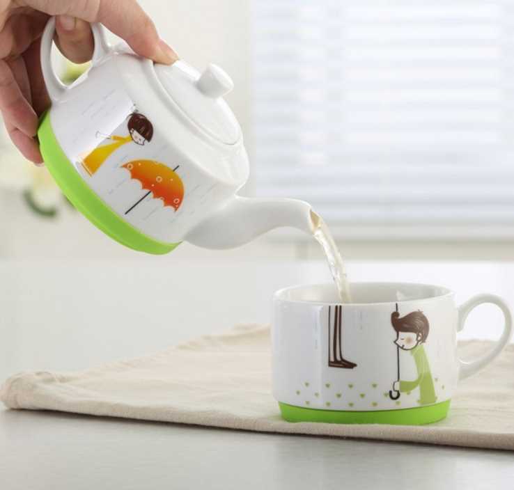 Straight design ceramic tea cup with silicone circle