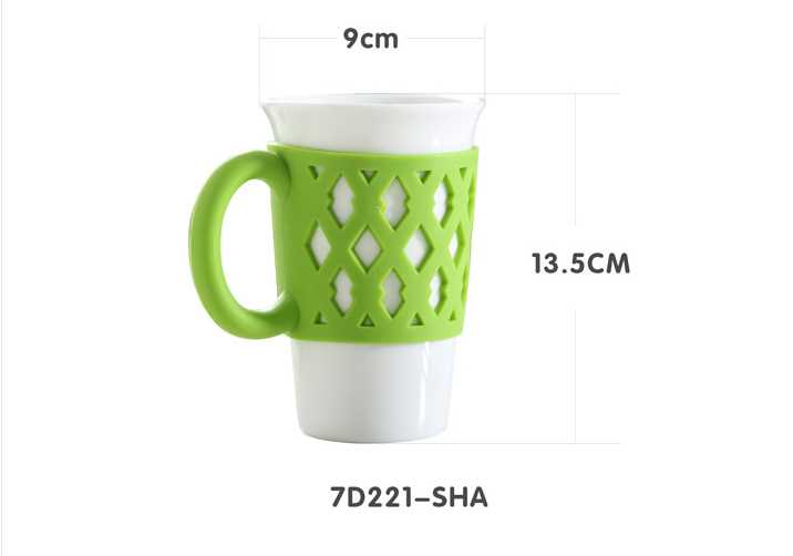 white ceramic mugs with colored silicone handle grip wholesale 