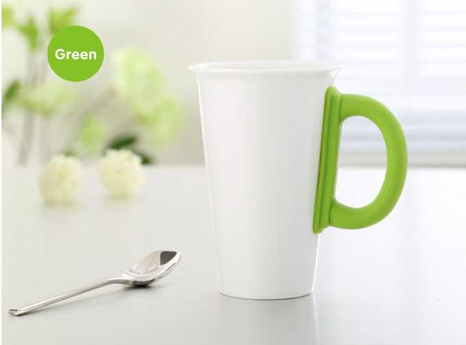 White Cappuccino Coffee Ceramic Cup With Silicone Handle
