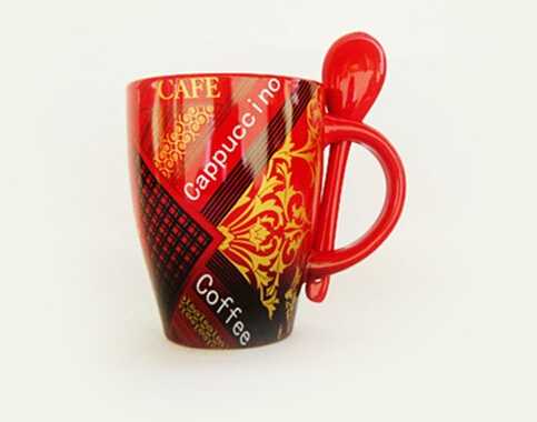 Customized Colorful ceramic coffee mug with spoon