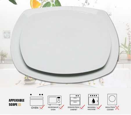 Two sizes square white dinner plate for restaurant