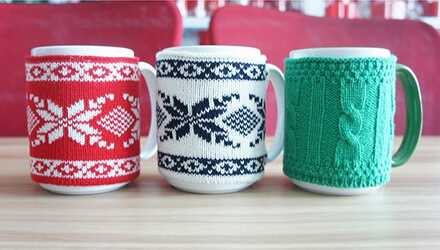 White color glazed Ceramic coffee mug with knitted cover