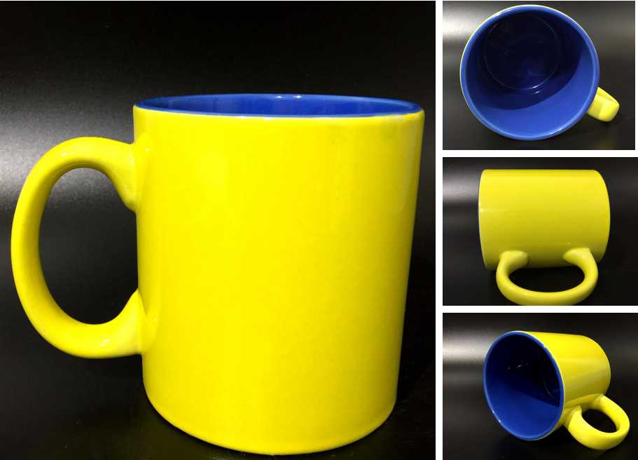580ml Big Capacity Outside Yellow And Inner Blue Mug Cup