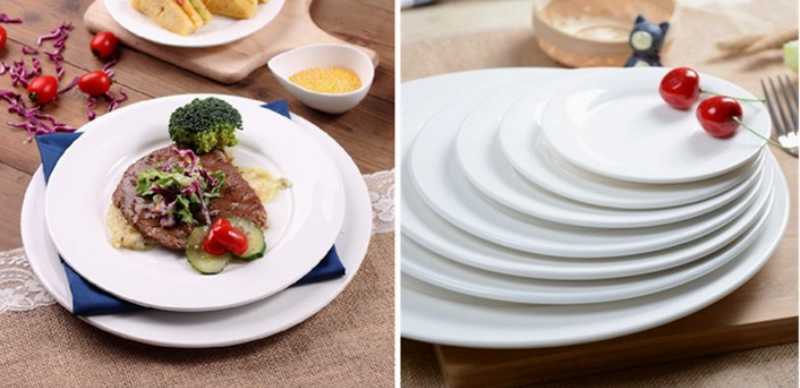 Durable glazed stackable wedding white ceramic dinner plate
