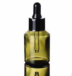 30 ml Tea Green Colored Glass Dropper Bottle with Black Dropper Top Head