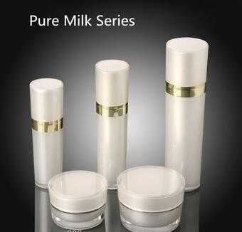 15G 30G 50G 30ML 50ML 120ML Acrylic Pure Milk White Plastic Jars with Bottles for Cosmetics Set Packaging 