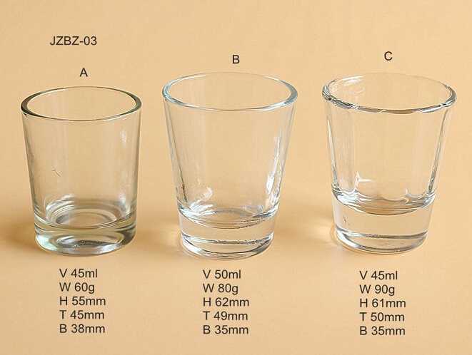 The same series of three different clear glasses