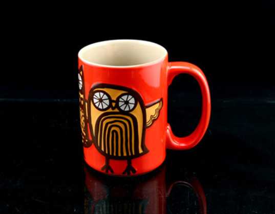 14 oz Orange Attractive Embossed Owl Cup Wholesale