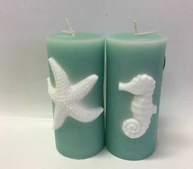 Green Color Ocean Animal Embossed Pillar Candle